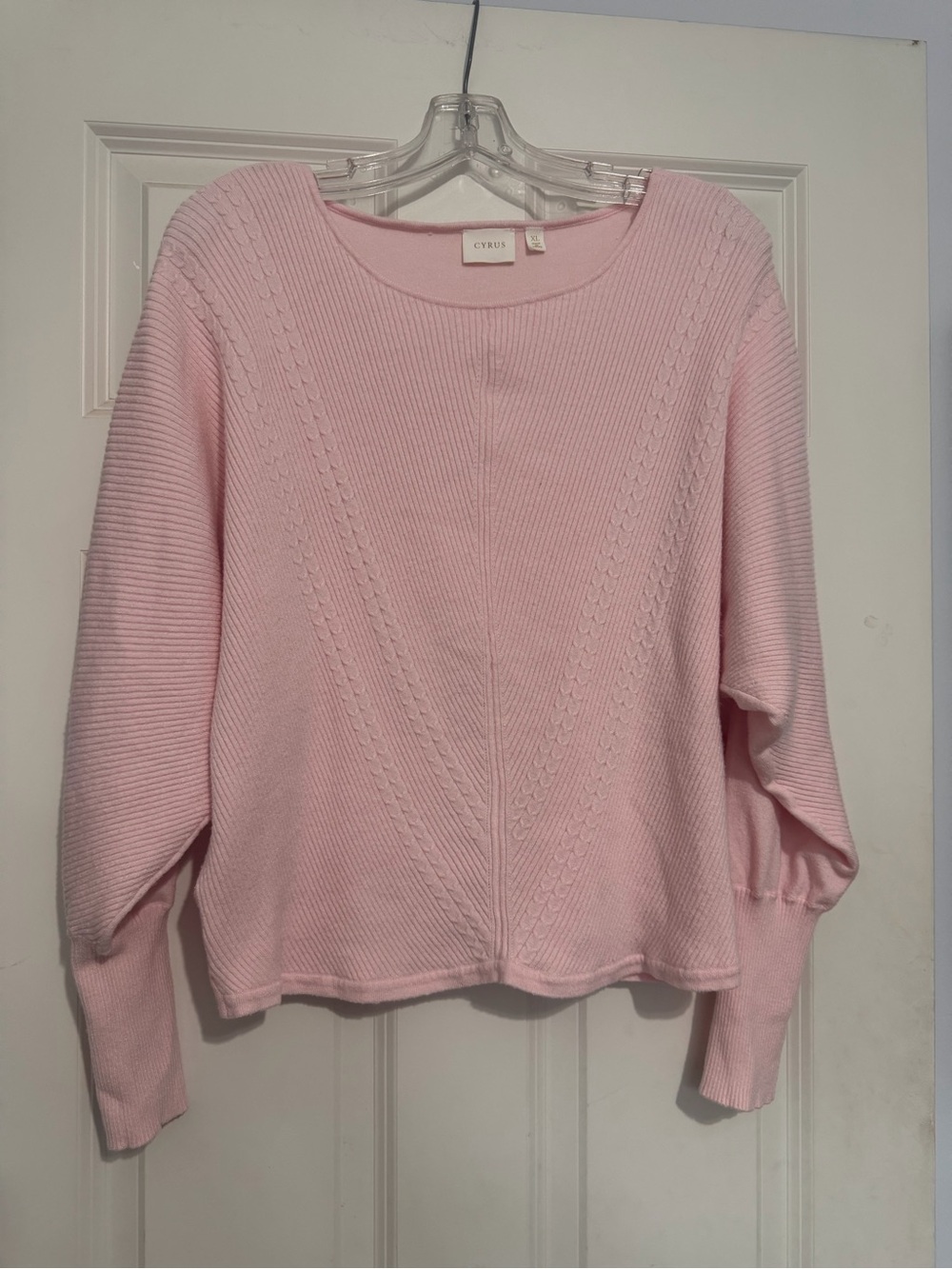 Cyrus Light Pink Textured Knit Crewneck Sweater
